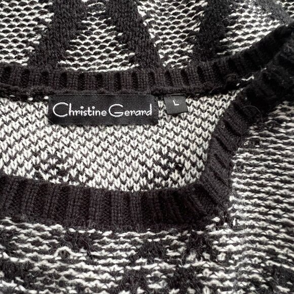 Christine Gerard Size Large L Tunic Sweater Black and White‎ Geometric - Picture 3 of 5